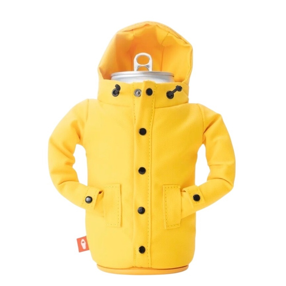 NEW PUFFIN Raincoat Drink Koozie Yellow Novelty Beer Can Bottle Holder Sleeve